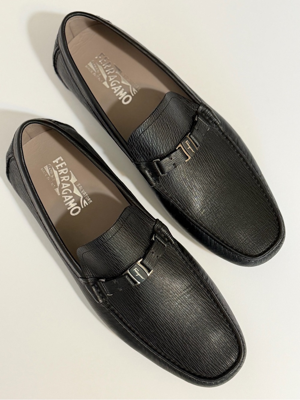NEW Salvatore Ferragamo Gancini Driver Amer Black Leather Slip-On Loafers  11